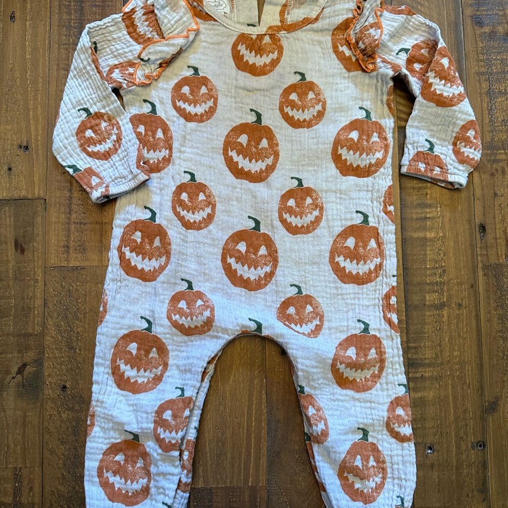 Mud Pie Orange Pumpkin Kids One Piece